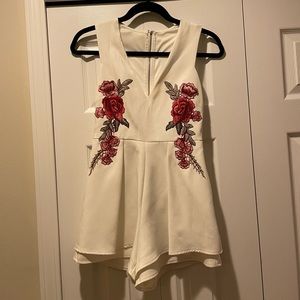 White tailored romper embroidered floral details